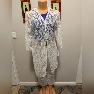 NWT DOUBLE TAKE White Lace Kimono Cardigan SIZE L